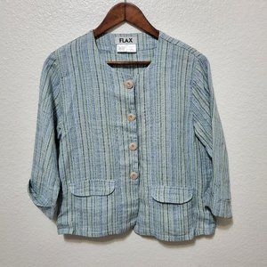 Flax Linen Blazer button up jacket petite blue green